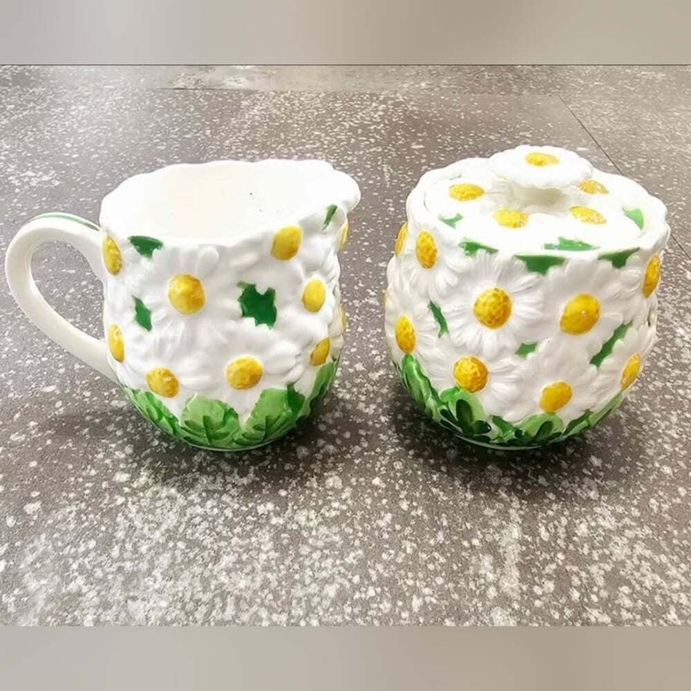 Daisy Floral Ceramic Creamer and Sugar Set